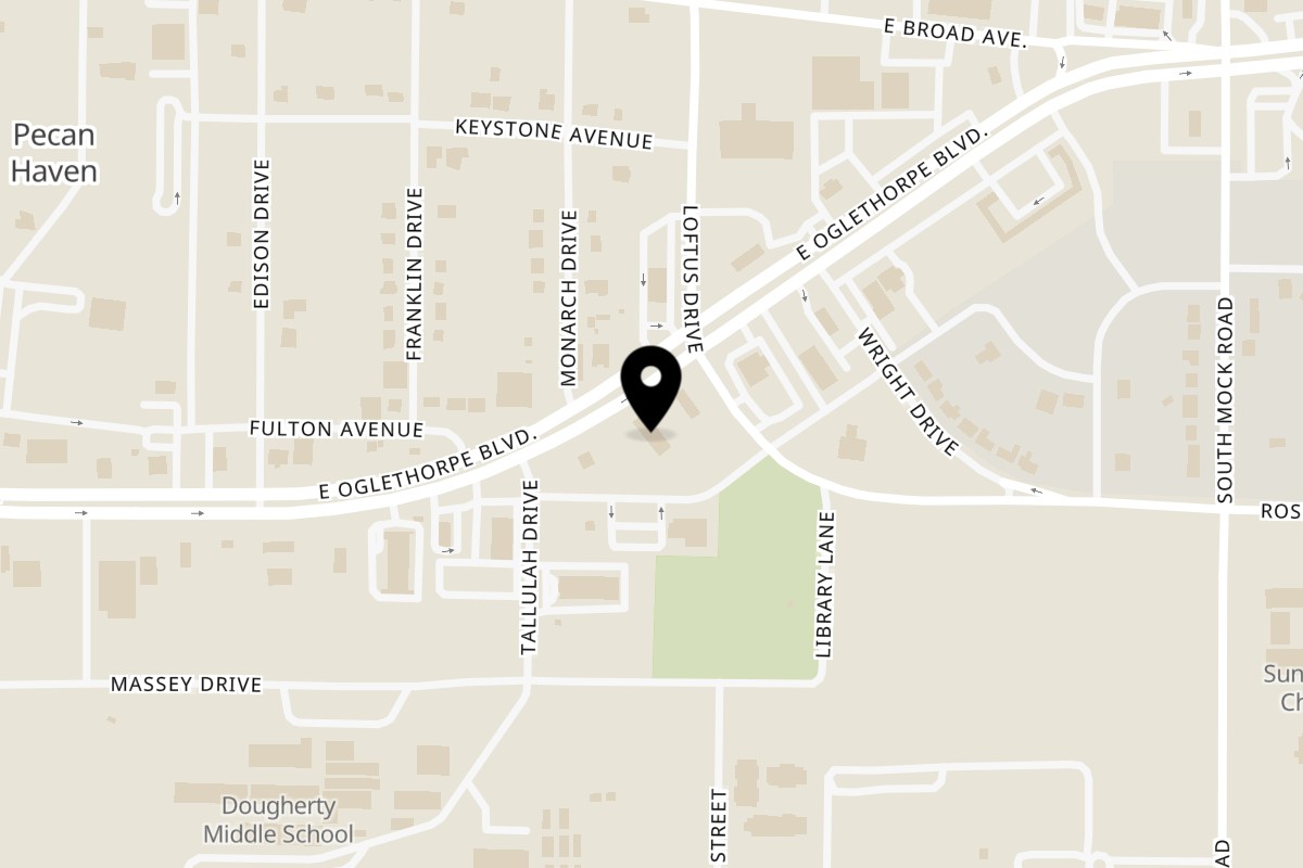 Map showing the location of 1 Baby Shane Southern Fried Chicken on 2004 E Oglethorpe Blvd in Albany